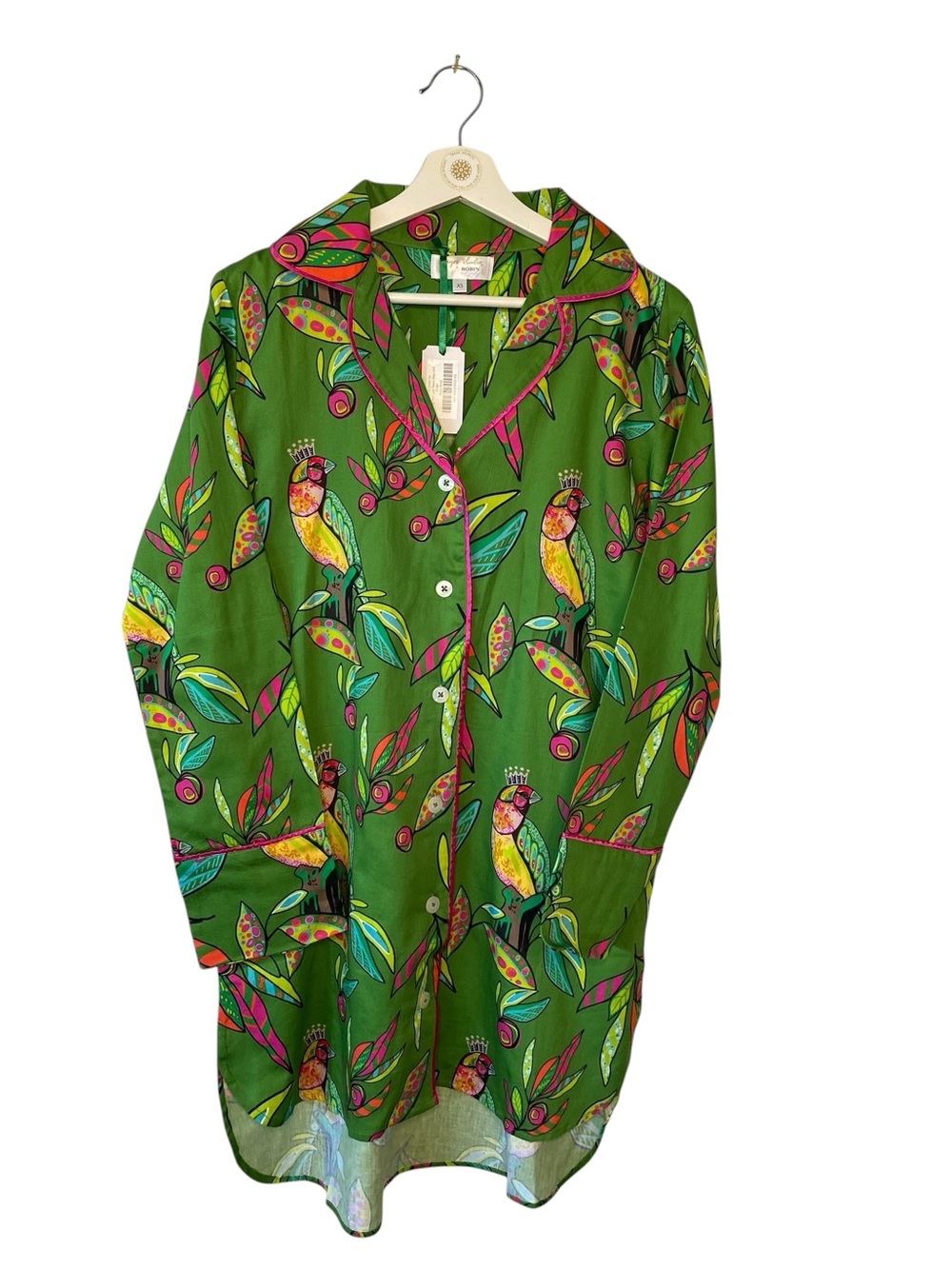 Jayes Studio Robyn  Parrot-Print Button-Up Sleep Shirt